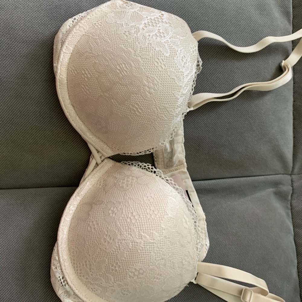 cream lace push up bra